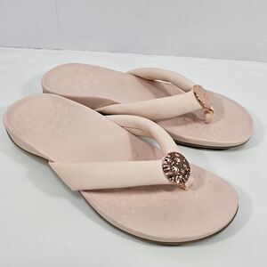Vionic Lida Pink Women's Leather Slip On Thong Built-in Orthotic Sandals Size 10
